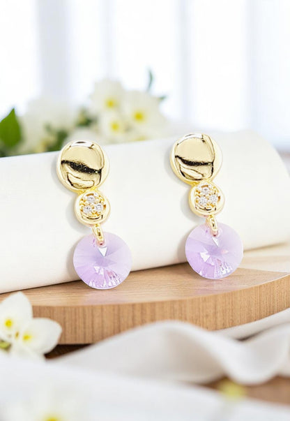 Aros Punto de Luz Gold 24k Cristal Genuino Violeta