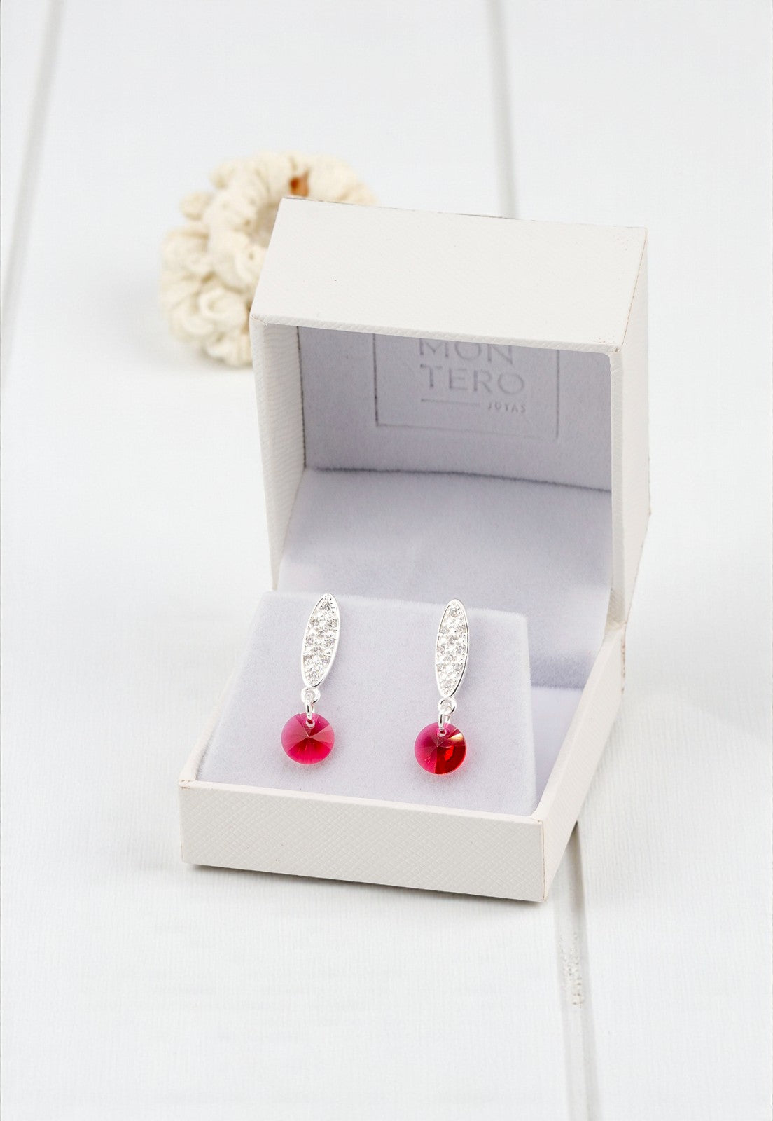 Aros Punto de Luz Baño de Oro Blanco Cristales Siam