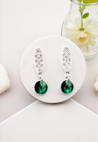 Aros Punto de Luz Baño de Oro Blanco Cristal Genuino Emerald