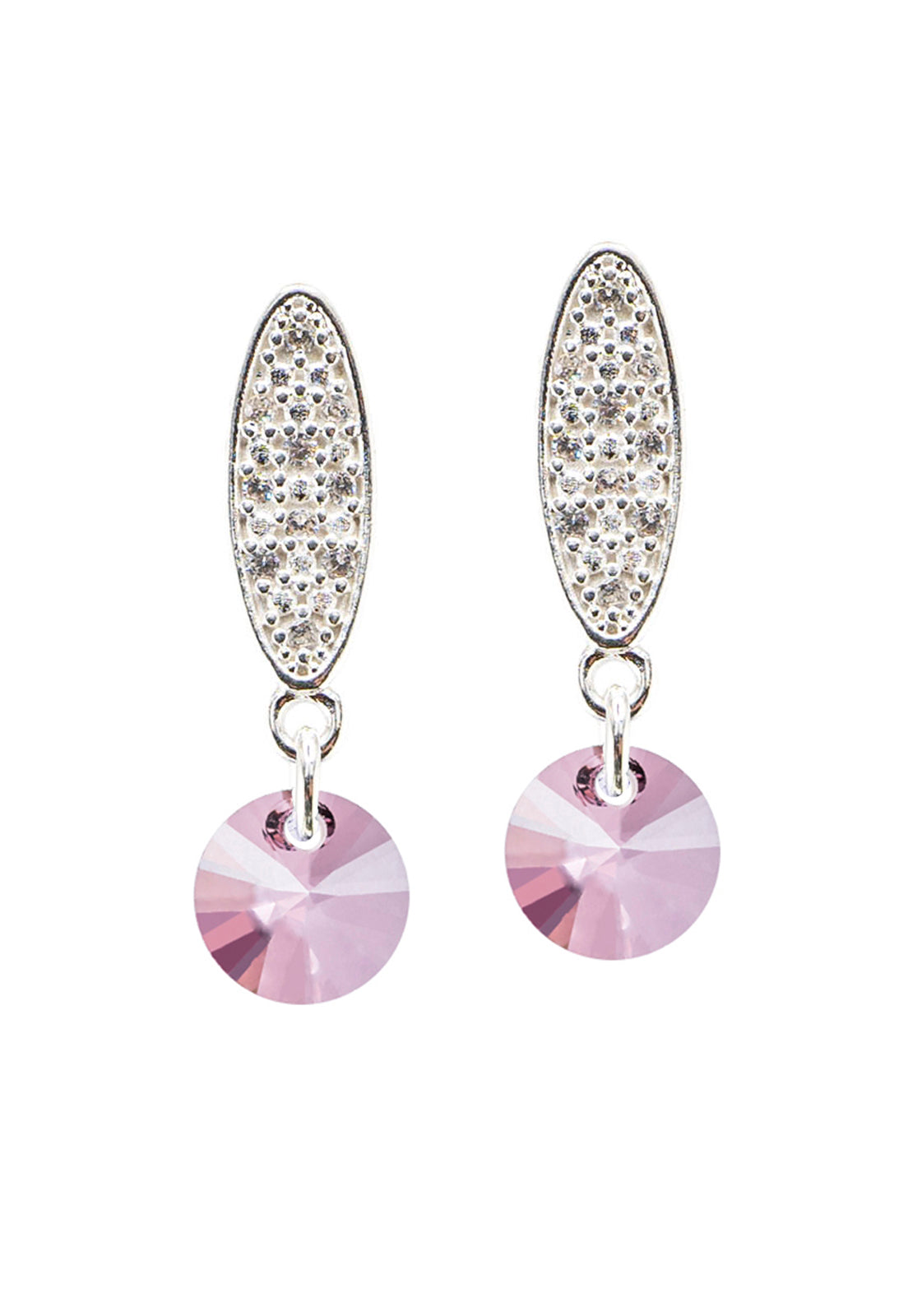 Aros Punto De Luz Con Baño de Oro Blanco Cristal Genuino Antique Pink