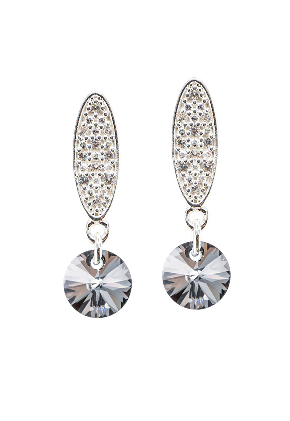 Aros Punto De Luz Con Baño de Oro Blanco Cristal Genuino Silver Night