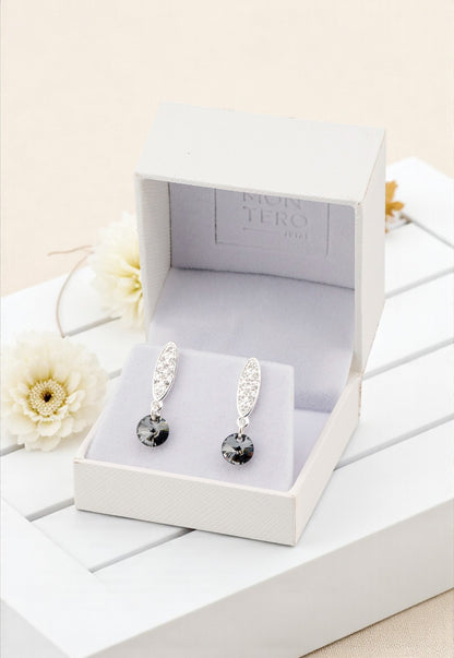 Aros Punto De Luz Con Baño de Oro Blanco Cristal Genuino Silver Night