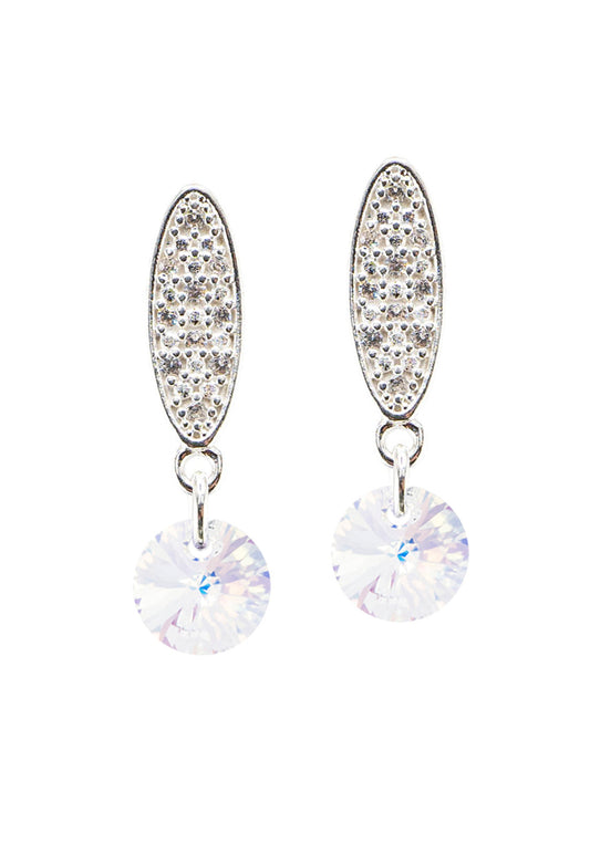 Aros Punto de Luz Baño Oro Blanco Cristal Swarovski® Aurora Boreal