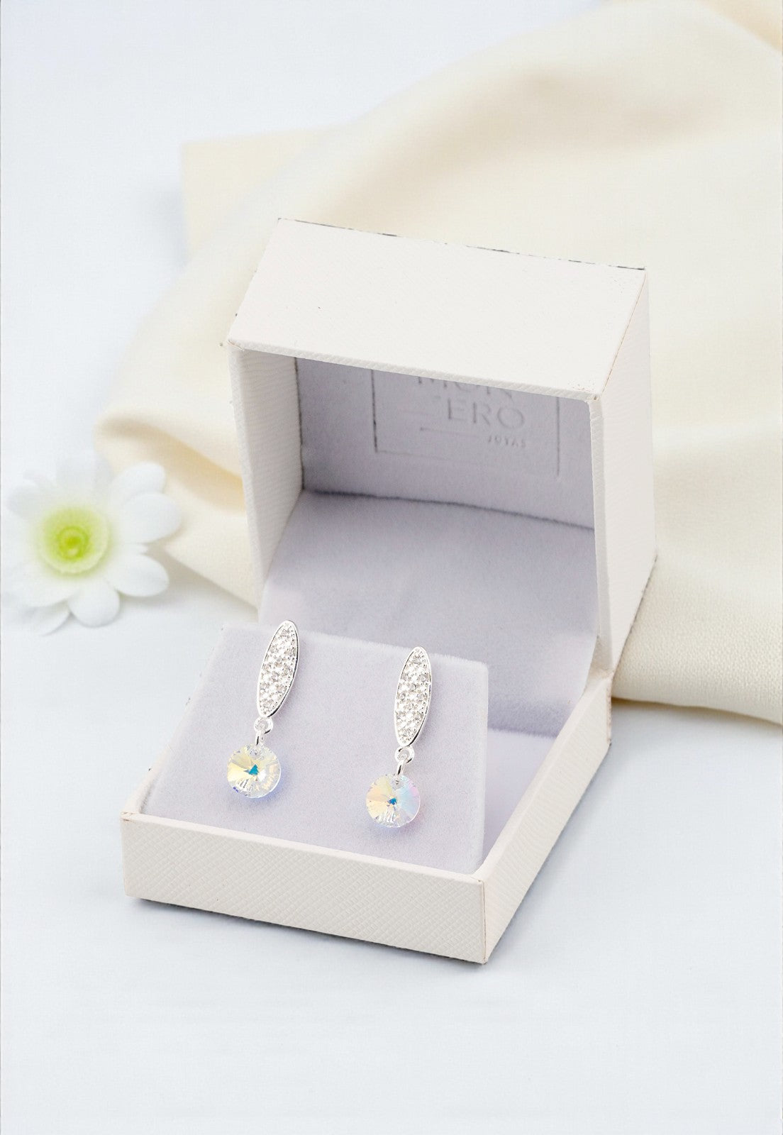 Aros Punto de Luz Baño de Oro Blanco Cristales Aurora Boreal