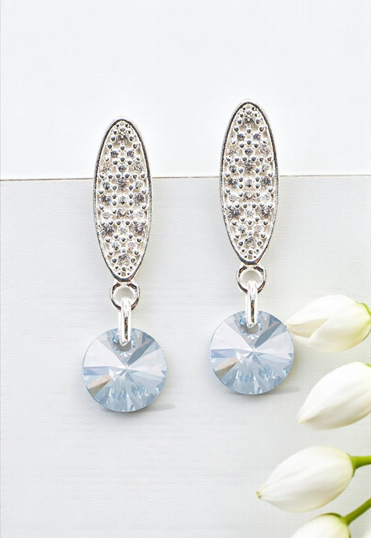 Aros Punto de Luz Baño Oro Blanco Cristal Swarovski® Blue Shade