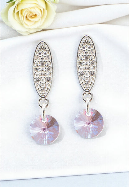 Aros Punto de Luz Baño de Oro Blanco Cristales Rose Shimmer