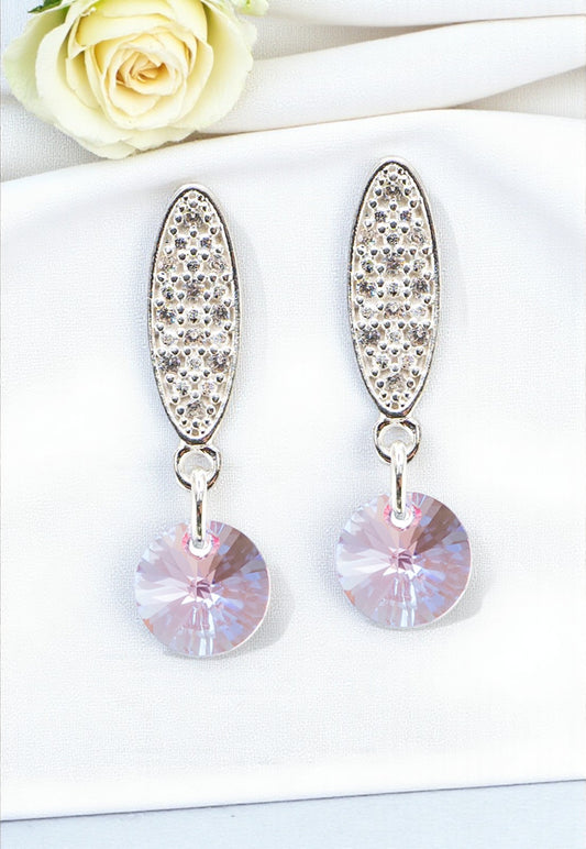 Aros Punto de Luz Baño de Oro Blanco Cristales Rose Shimmer