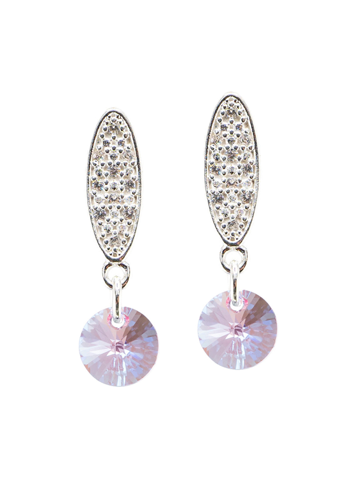 Aros Punto de Luz Baño de Oro Blanco Cristales Rose Shimmer