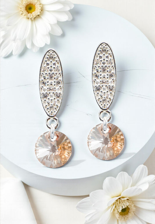 Aros Punto de Luz Baño de Oro Blanco Cristales Golden Shadow