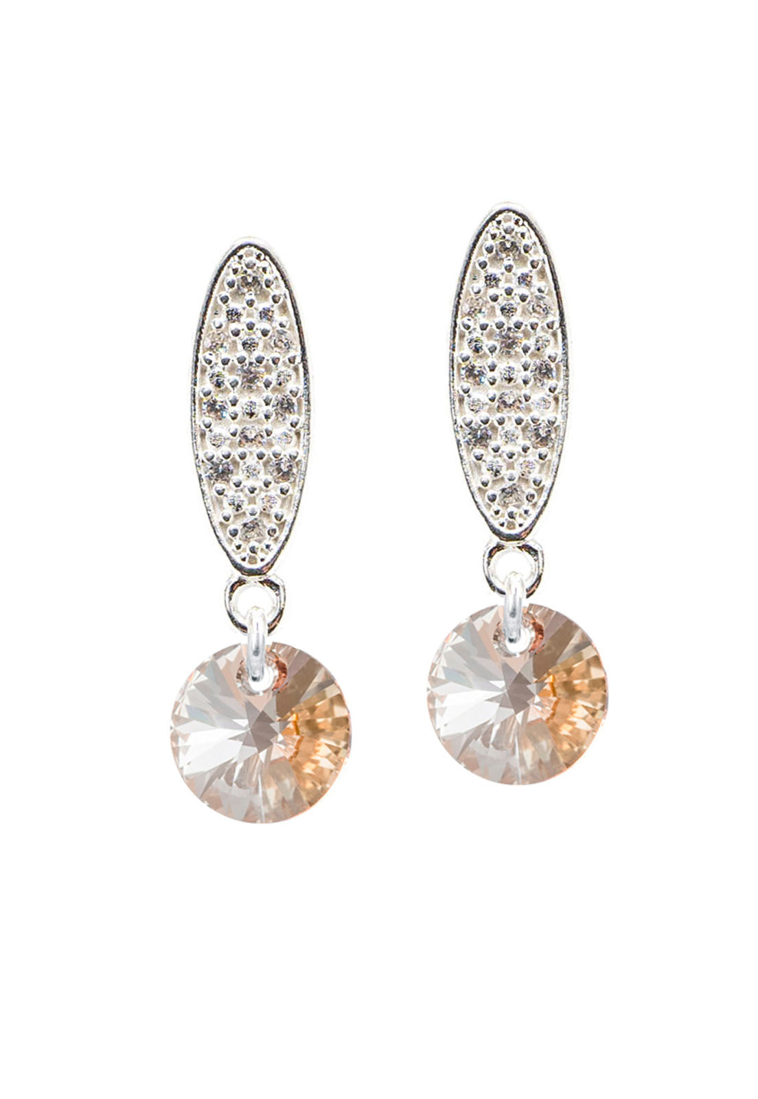 Aros Punto de Luz Baño de Oro Blanco Cristales Golden Shadow