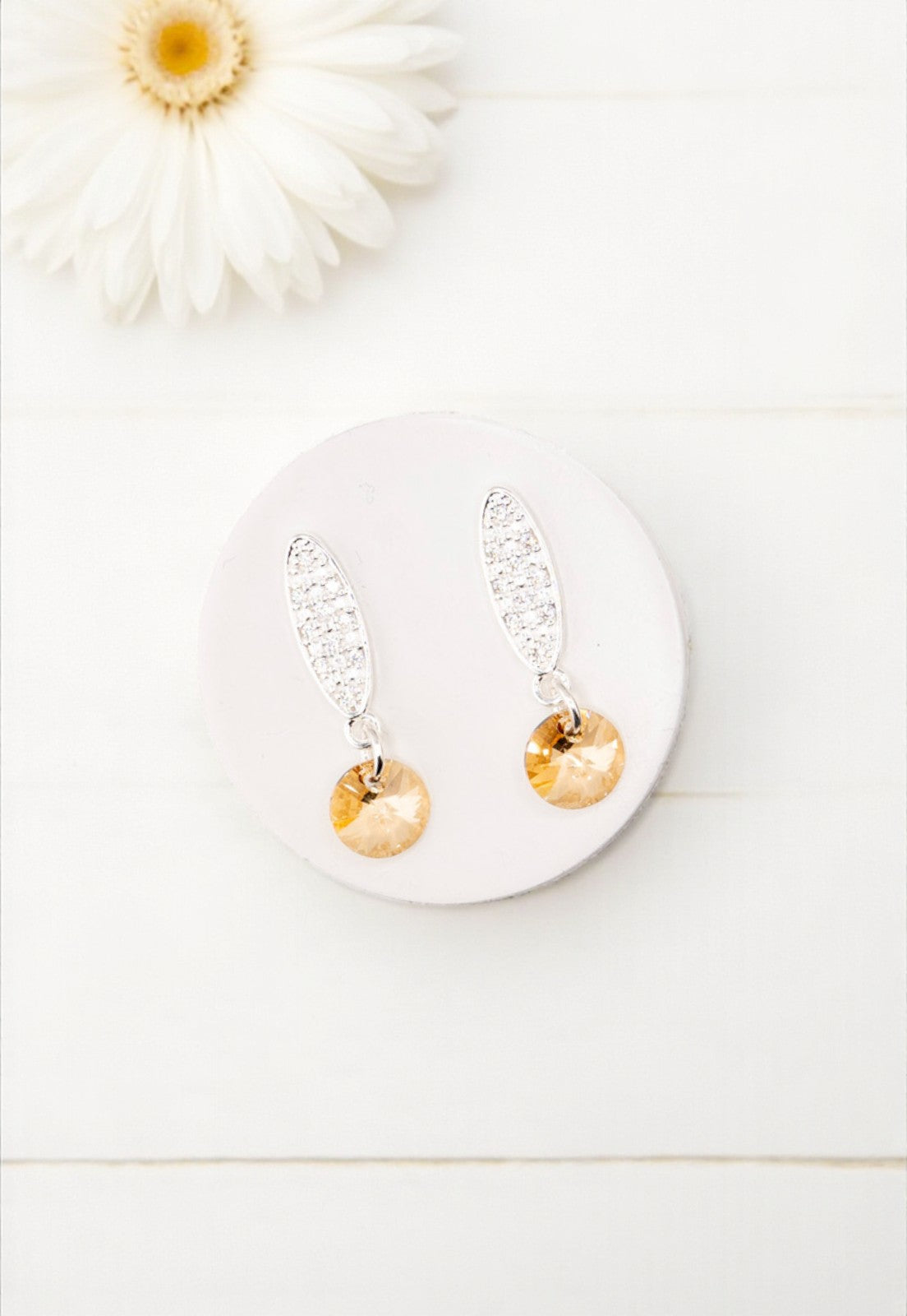 Aros Punto de Luz Baño de Oro Blanco Cristales Golden Shadow