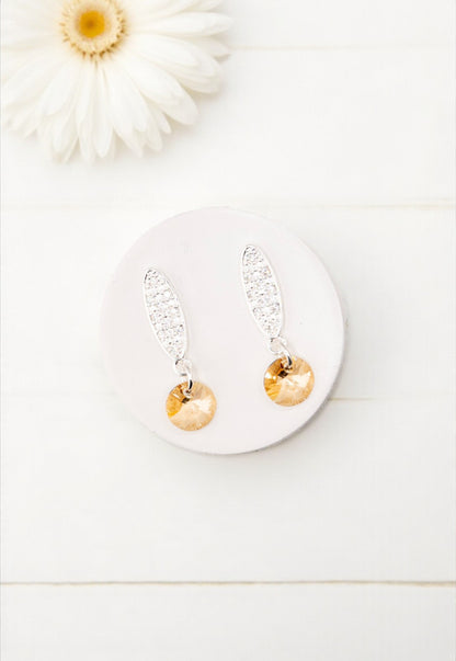 Aros Punto de Luz Baño de Oro Blanco Cristales Golden Shadow