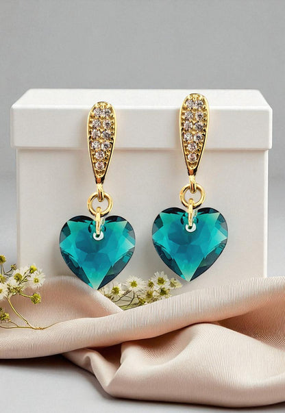 Aros Amor Gold 24K Cristal Genuino Emerald Shimmer