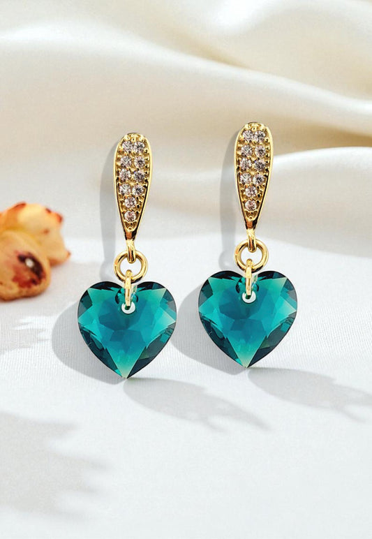 Aros Amor Gold 24K Cristal Genuino Emerald Shimmer