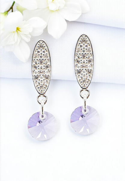 Aros Punto de Luz Baño de Oro Blanco Cristales Violeta