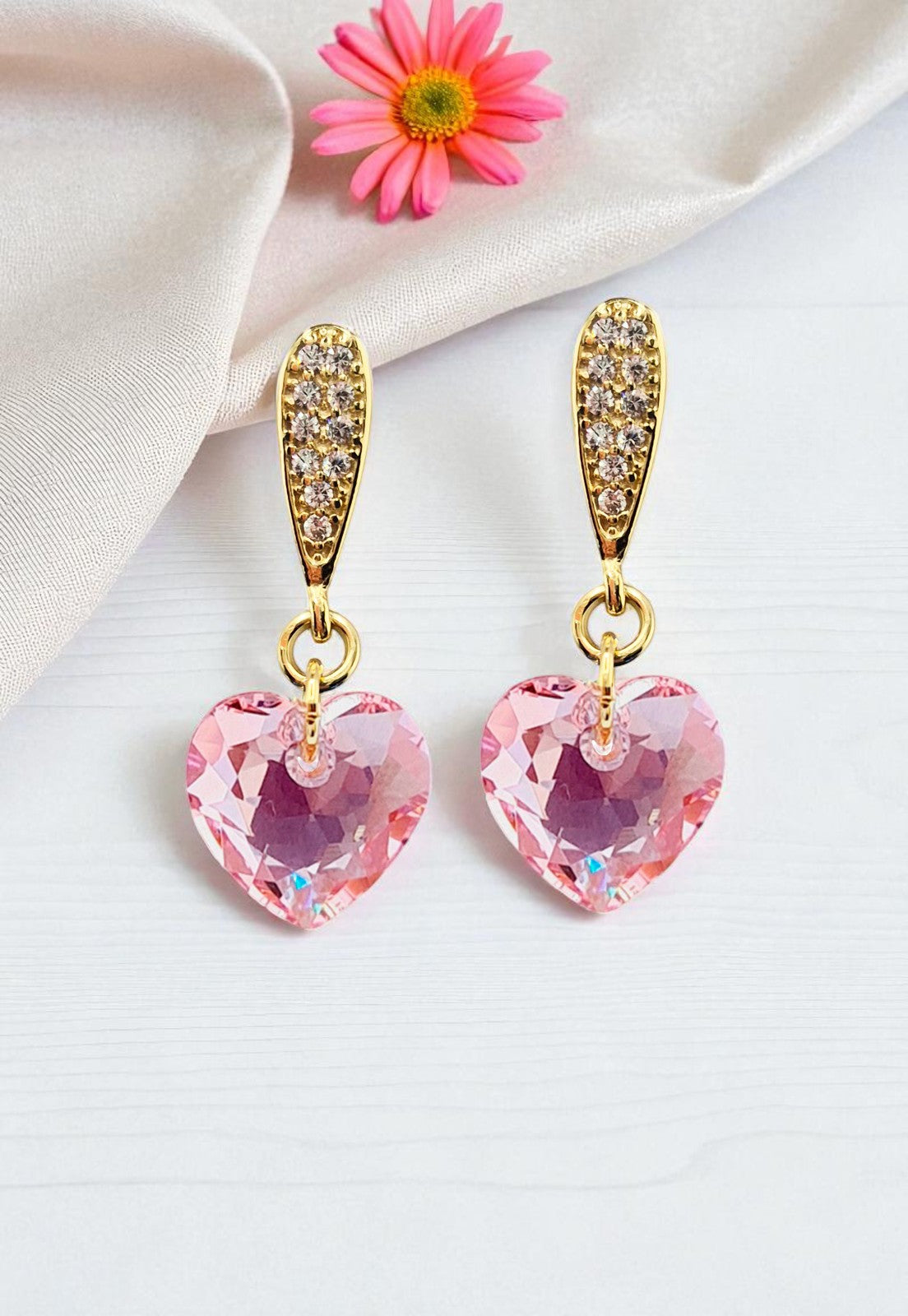 Aros Amor Gold 24K Cristal Genuino Rose Shimmer