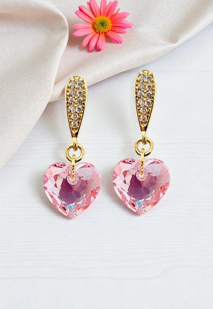 Aros Amor Gold 24K Cristal Genuino Rose Shimmer