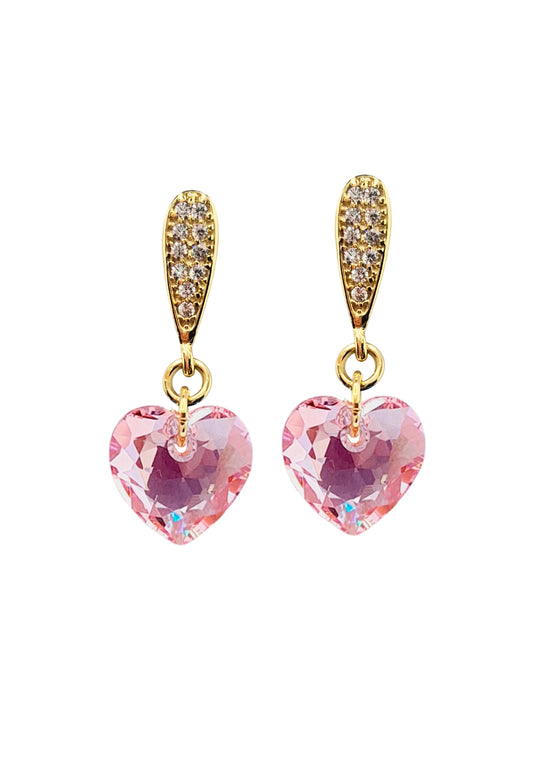 Aros Amor Gold 24K Cristal Genuino Rose Shimmer