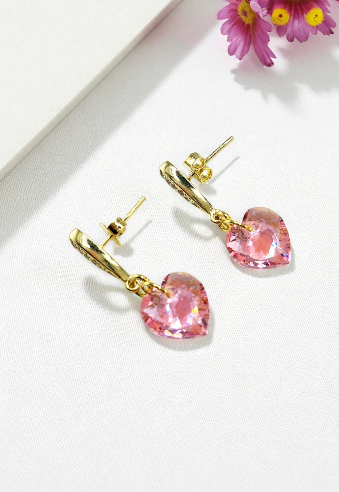 Aros Amor Gold 24K Cristal Genuino Rose Shimmer