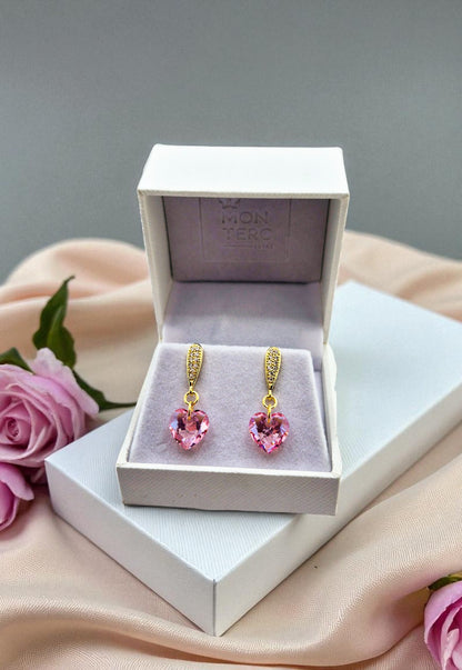 Aros Amor Gold 24K Cristal Genuino Rose Shimmer