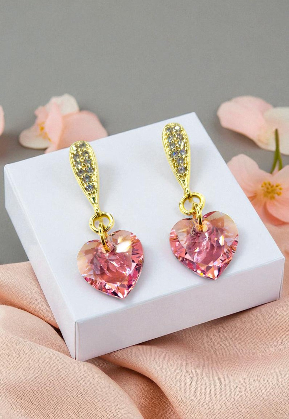 Aros Amor Gold 24K Cristal Genuino Rose Shimmer