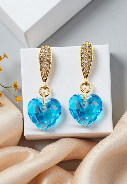 Aros Amor Gold 24K Cristal Genuino Aquamarine Shimmer