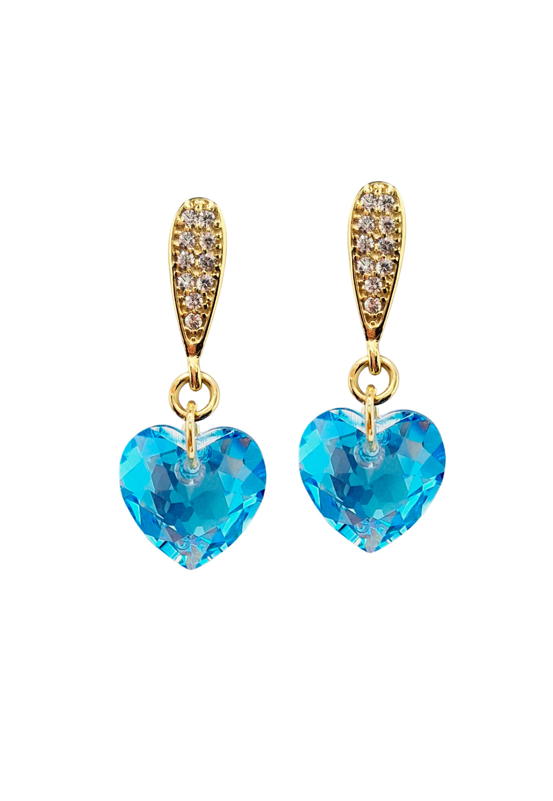 Aros Amor Gold 24K Cristal Genuino Aquamarine Shimmer