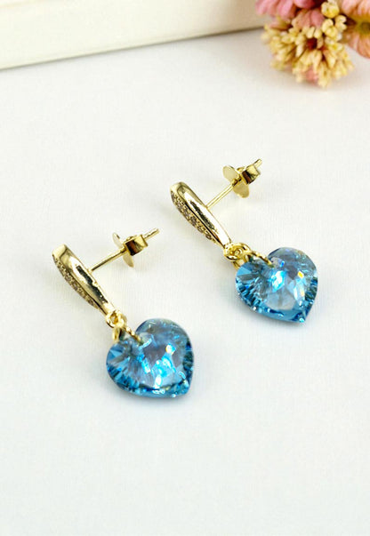 Aros Amor Gold 24K Cristal Genuino Aquamarine Shimmer