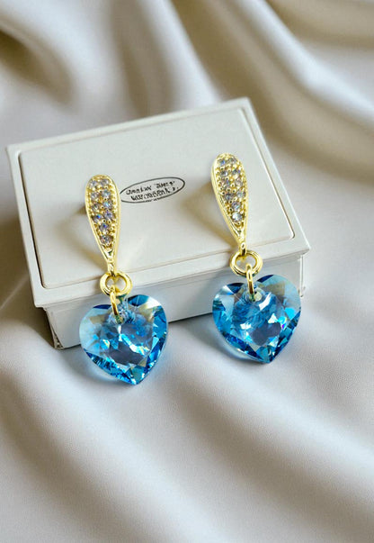 Aros Amor Gold 24K Cristal Genuino Aquamarine Shimmer