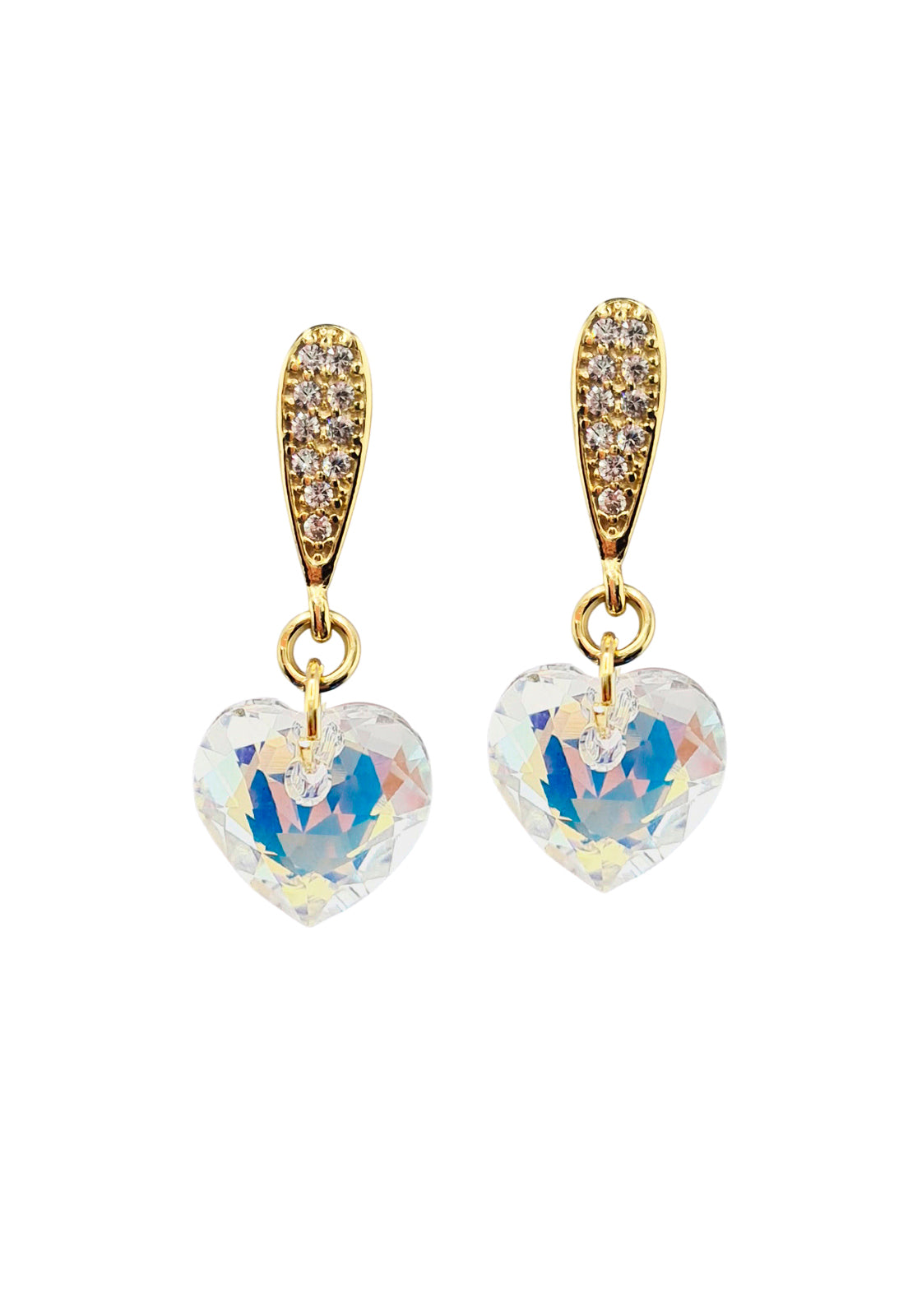 Aros Amor Gold 24K Cristal Genuino Aurora Boreal