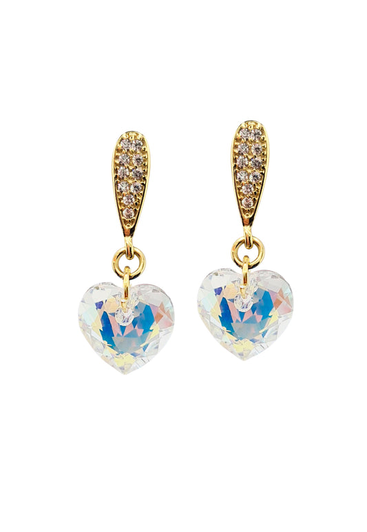 Aros Amor Gold 24K Cristal Genuino Aurora Boreal