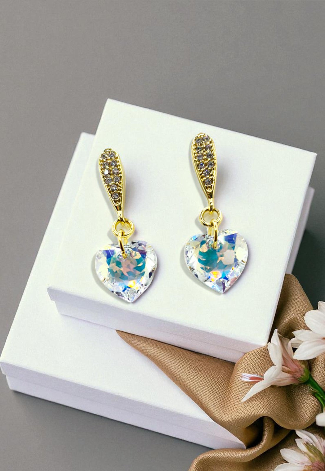 Aros Amor Gold 24K Cristal Genuino Aurora Boreal