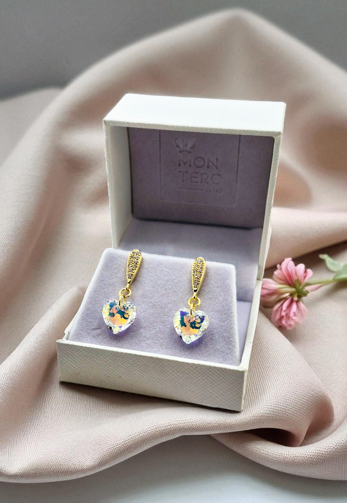 Aros Amor Gold 24K Cristal Swarovski® Aurora Boreal
