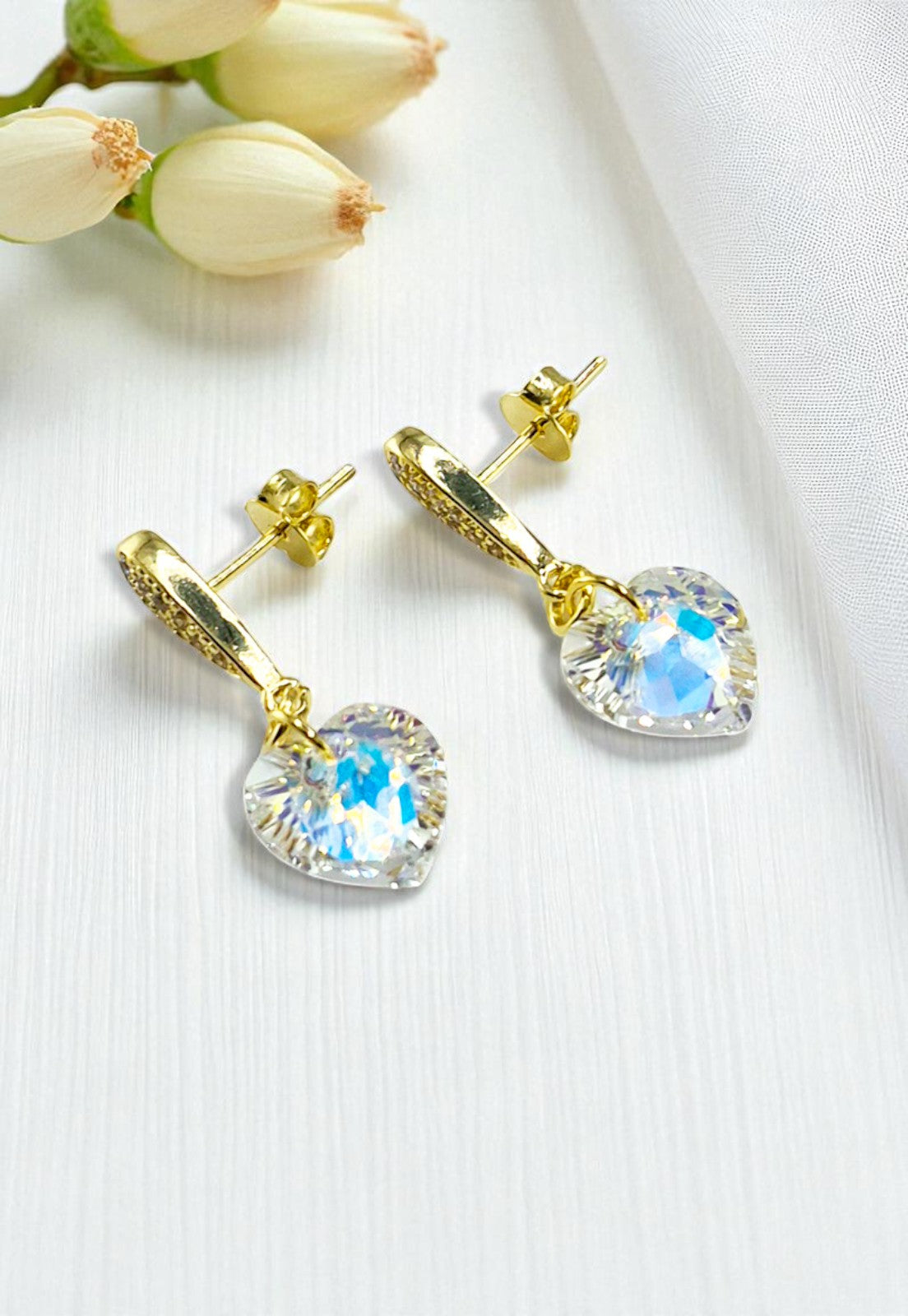 Aros Amor Gold 24K Cristal Genuino Aurora Boreal