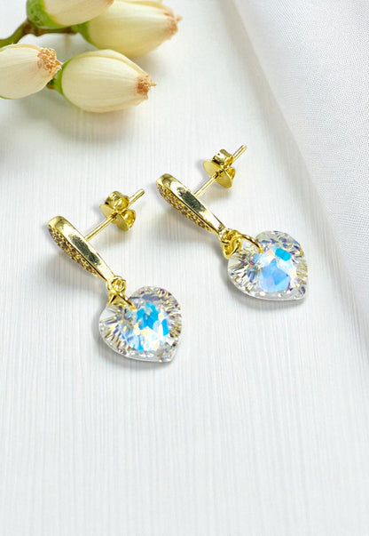 Aros Amor Gold 24K Cristal Genuino Aurora Boreal