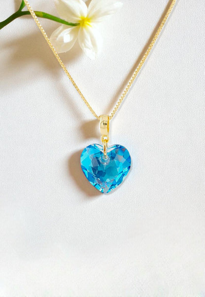 Collar Amor Gold 24K Cristal Genuino Aquamarine