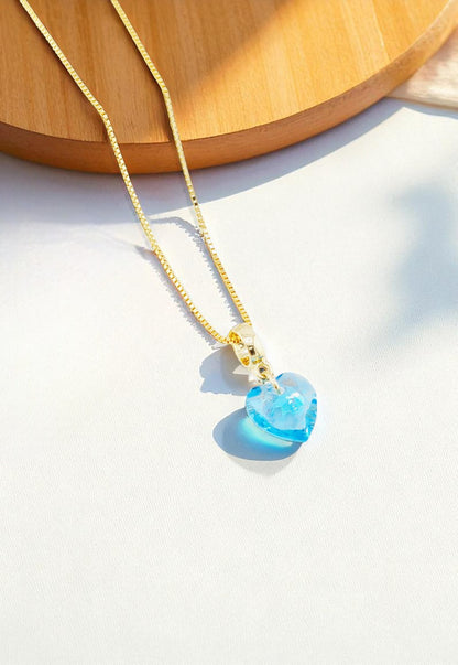 Collar Amor Gold 24K Cristal Genuino Aquamarine