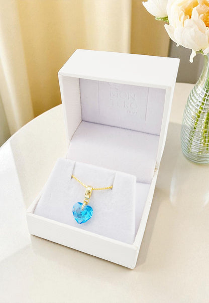 Collar Amor Gold 24K Cristal Genuino Aquamarine