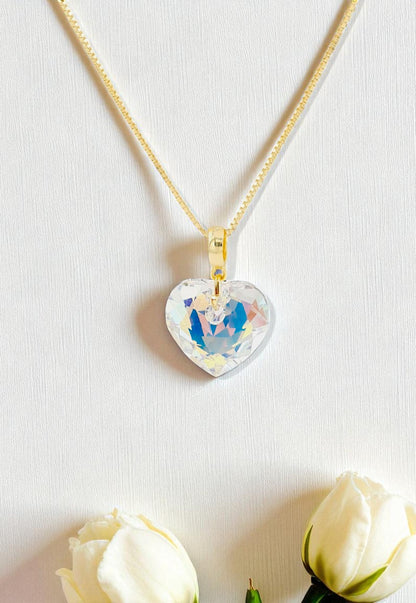 Collar Amor Gold 24K Cristal Genuino Aurora Boreal
