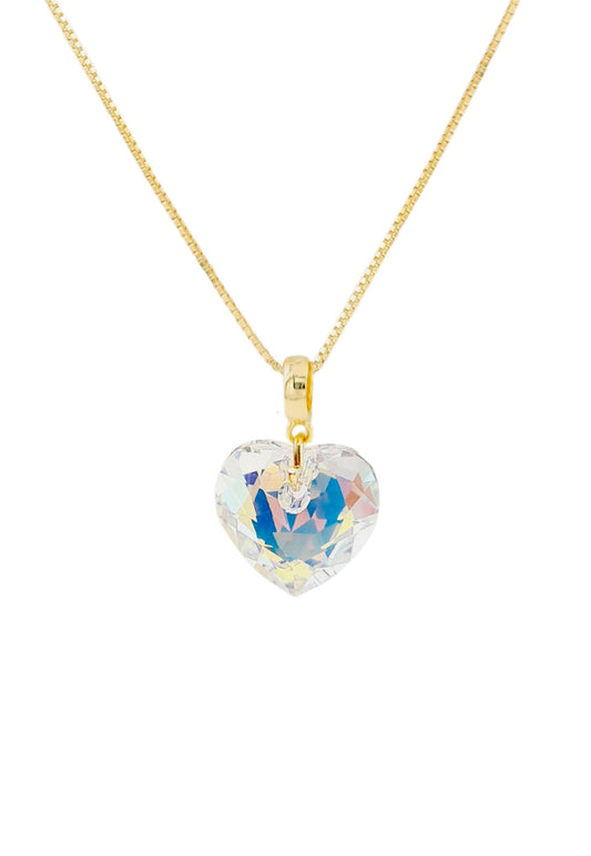 Collar Amor Gold 24K Cristal Genuino Aurora Boreal