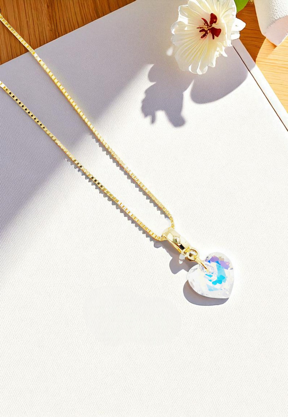 Collar Amor Gold 24K Cristal Genuino Aurora Boreal