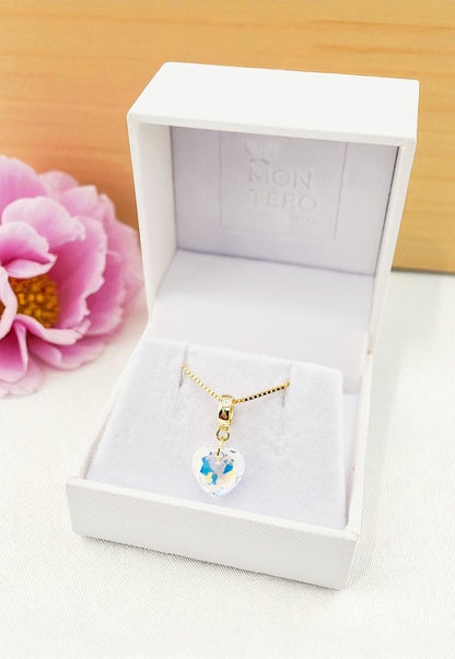 Collar Amor Gold 24K Cristal Genuino Aurora Boreal