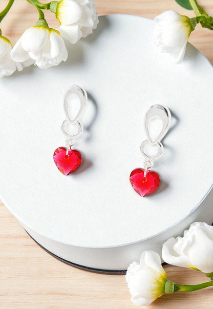 Aros Amor Baño Oro Blanco Cristal Siam