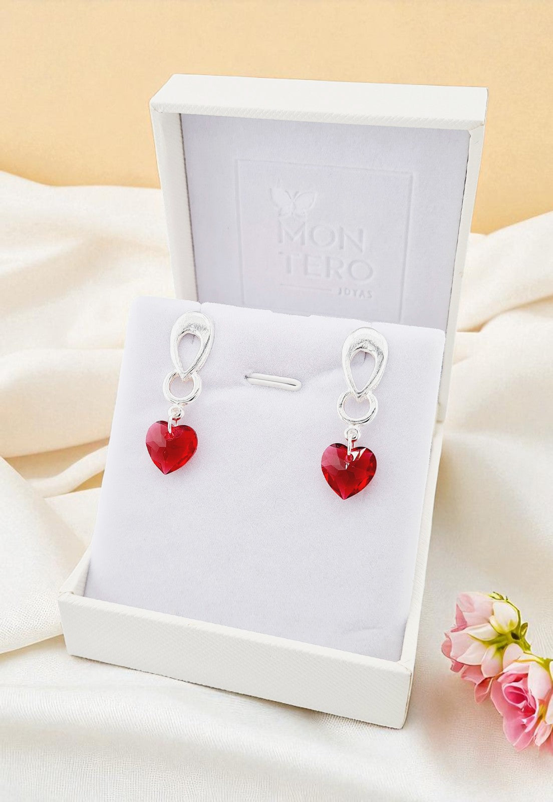 Aros Amor Baño Oro Blanco Cristal Siam