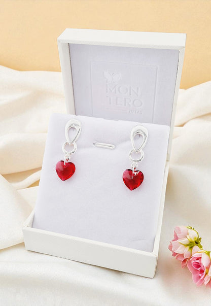 Aros Amor Baño Oro Blanco Cristal Siam