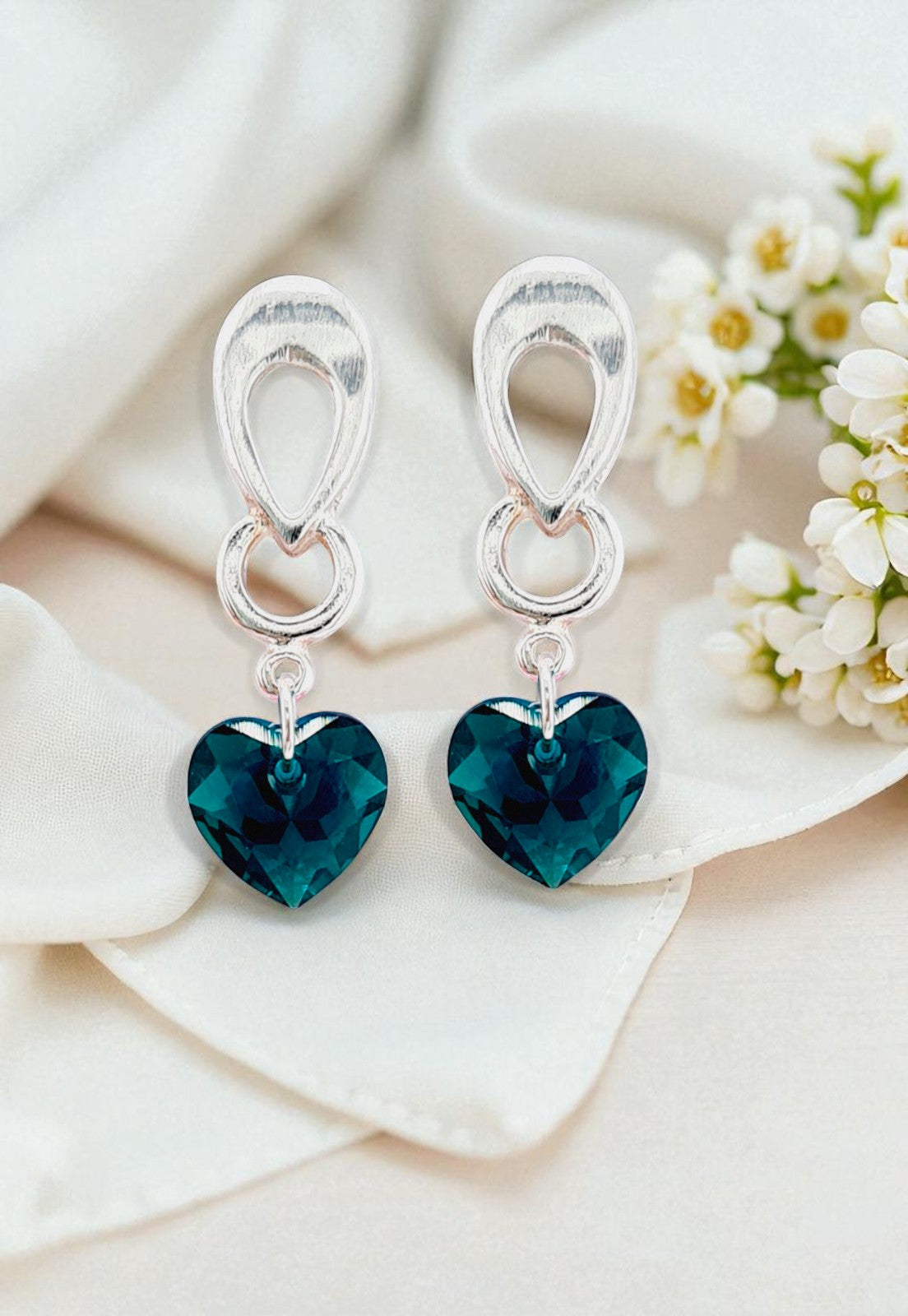 Aros Amor Baño Oro Blanco Blanco Cristal Emerald