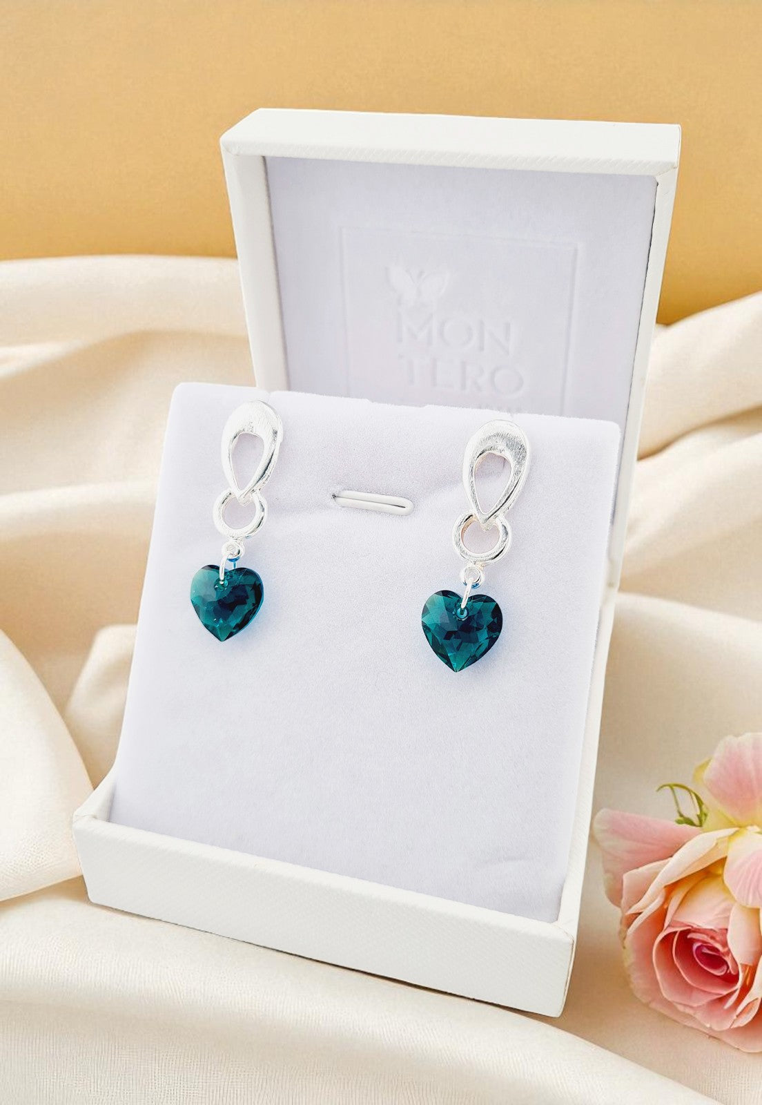 Aros Amor Baño Oro Blanco Blanco Cristal Emerald