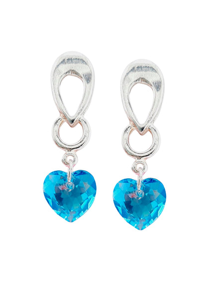 Aros Amor Baño Oro Blanco Cristal Genuino Aquamarine