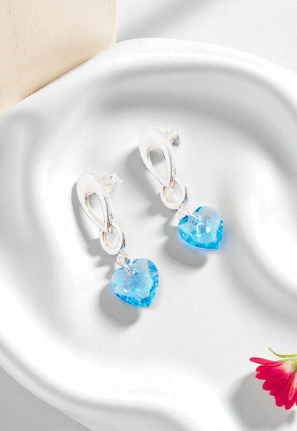 Aros Amor Baño Oro Blanco Cristal Genuino Aquamarine