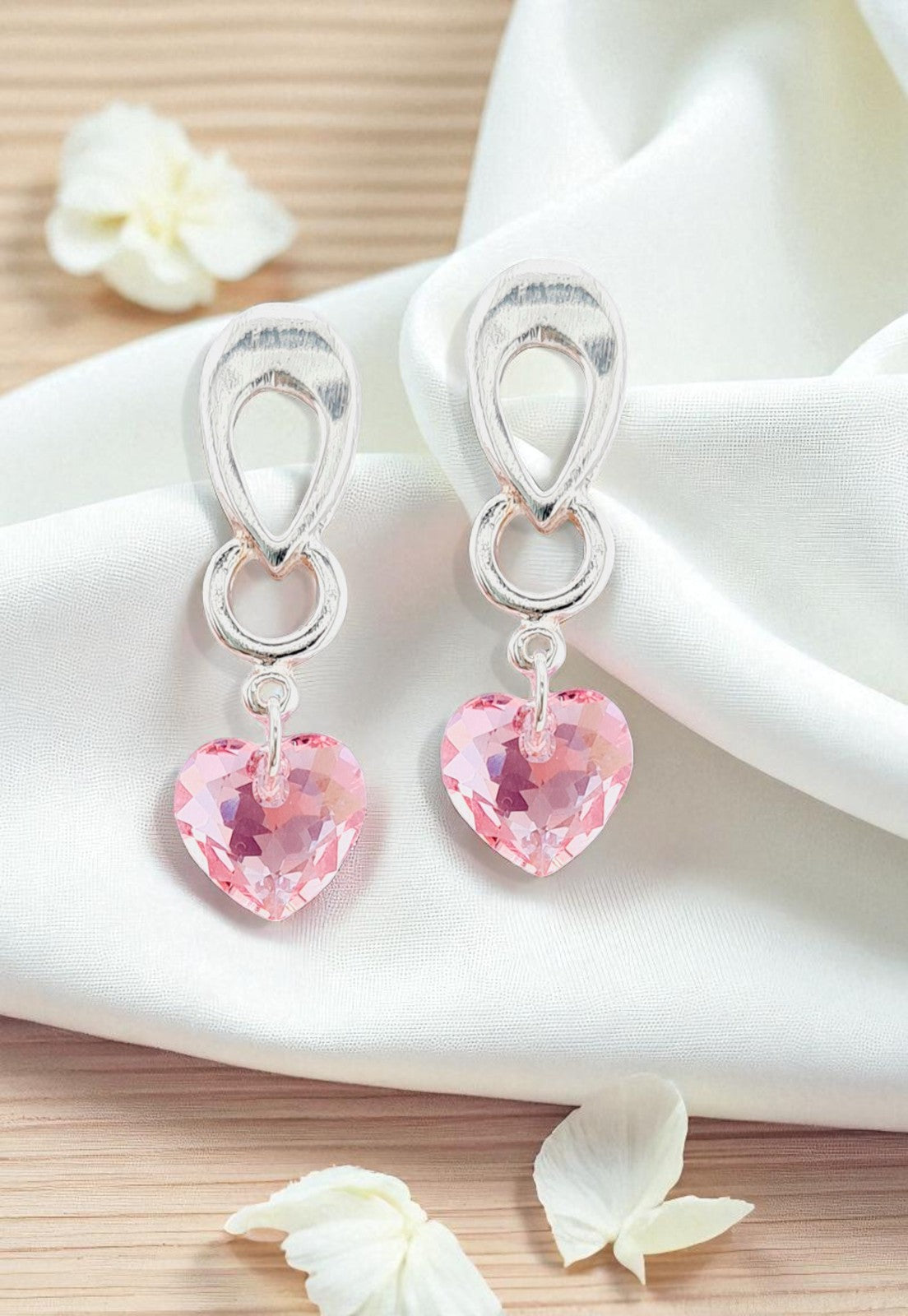 Aros Amor Baño Oro Blanco Cristal Genuino Rose